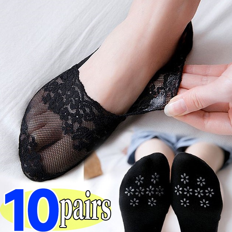 Ankle Sock Low Cut - 1/10 أزواج جوارب نسائية دانتيل غير